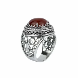 Filigree Art Carnelian Gemstone Women Silver Bold Ring | Handmade 925 Sterling Silver