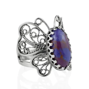 Sterling Silver Filigree Art Mojave Turquoise Butterfly Cocktail Ring