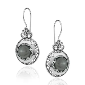 Filigree Art Gray Moonstone Gemstone Floral Design Women Silver Drop Earrings - Handmade 925 Sterling Silver Jewelry