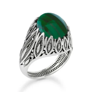Filigree Art Malachite Gemstone Women Silver Statement Ring