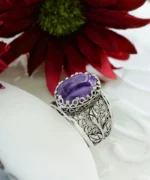 33012798_large.webp Filigree Art Charoite Gemstone Tulip Detailed Silver Women Statement Ring