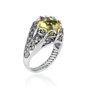 Filigree Art Citrine Gemstone Women Silver Cocktail Ring - Luxury Jewelry