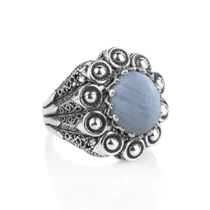 Filigree Art Blue Lace Agate Gemstone Women Statement Dome Ring