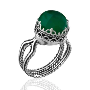 Green Agate Gemstone Filigree Art Women Sterling Silver Cocktail Ring - Buy Online