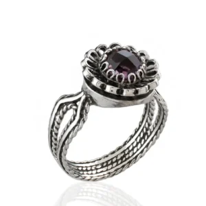 Amethyst Gemstone Sterling Silver Women Cocktail Ring - Elegant and Intricate Lace Flower Design
