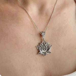 Filigree Art Sterling Silver Lotus Flower Women Pendant Necklace - Elegant and Sophisticated
