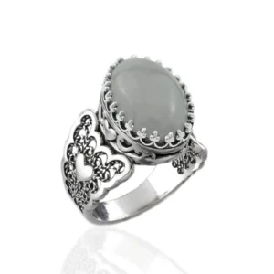 Gray Moonstone Gemstone Double Heart Detailed Filigree Art 925 Sterling Silver Women Statement Ring