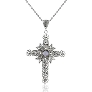 Filigree Art Amethyst Gemstone Women Silver Cross Pendant Necklace - Faithful and Fashionable