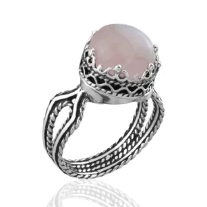 Rose Quartz Gemstone Filigree Art Women Sterling Silver Cocktail Ring