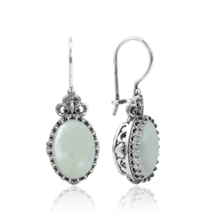Exquisite Filigree Art Mother of Pearl Heart Silver Oval Drop Earrings