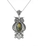 Filigree Art Owl Figured Labradorite Gemstone Women Silver Pendant Necklace | Handcrafted 925 Sterling Silver