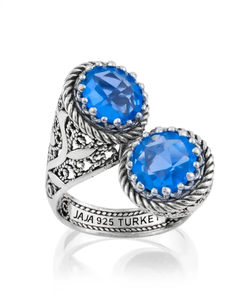 Filigranist Jewelry Bypass Ring with Blue Quartz Gemstone