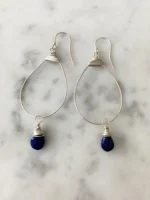 Small Featherweight Silver Earrings with Sapphire Drop | Handmade Jewelry