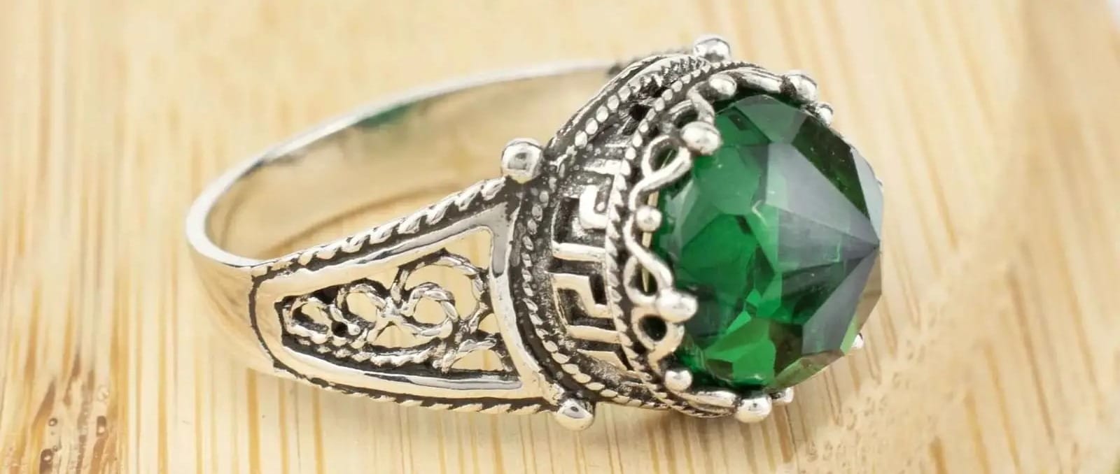 Filigranist Greek Key Pattern Filigree Art Peridot Gemstone Women Silver Cocktail Ring August Birthstone