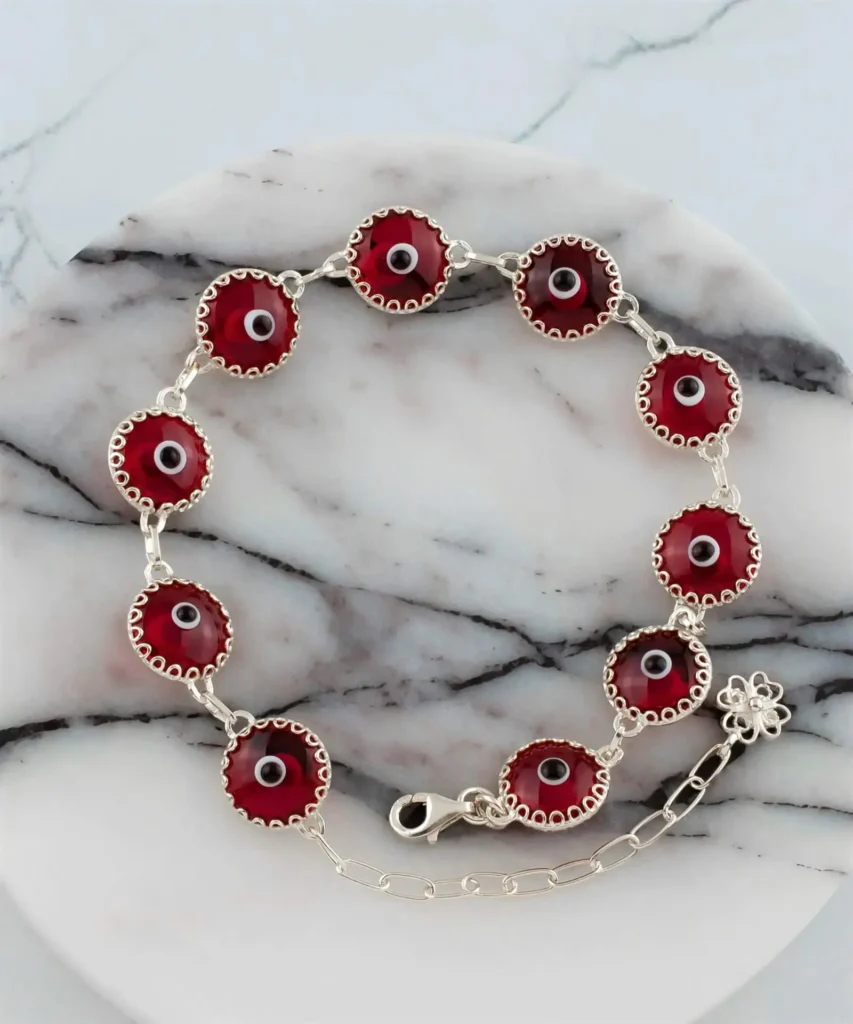 Red Evil Eye Sterling Silver Woman Adjustable Link Bracelet