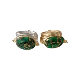 Torrey Ring with Green Mojave Copper Turquoise - Unique Wire Wrap Design in Multiple Metals