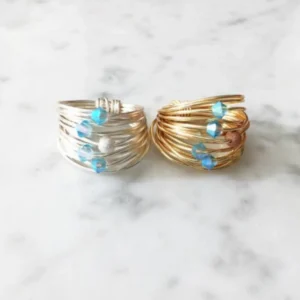Marcia Wire Wrap Ring with Aquamarine Swarovski Crystals | Elegant Wire Wrapped Jewelry