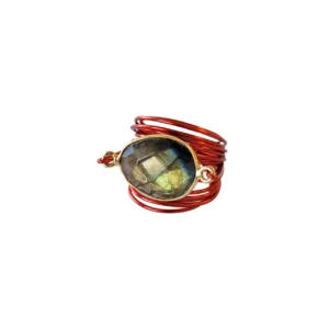 Torrey Ring in Red with Labradorite - Handcrafted Elegance in Four Metal Types