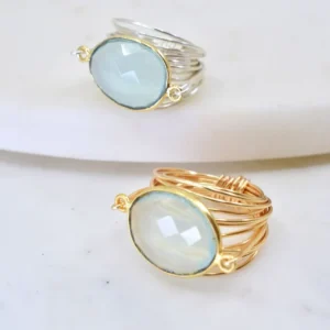 Torrey Wire Wrap Ring with Blue Chalcedony - Available in Four Metal Types