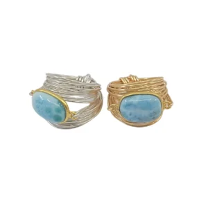 Torrey Wire Wrap Ring with Larimar Gemstone - Choose Silver or Gold