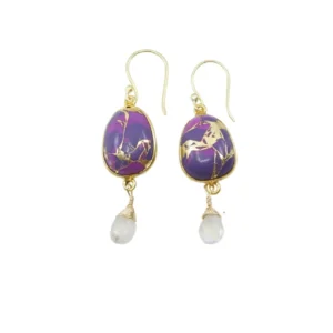 Victoria Earrings in Purple Turquoise Mojave and Moonstone in Gold