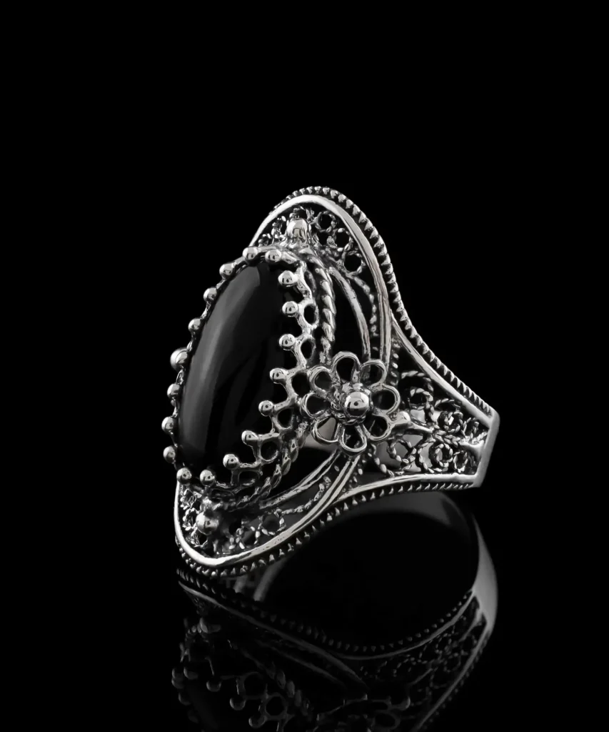 Black Onyx Gemstone Filigree Ring