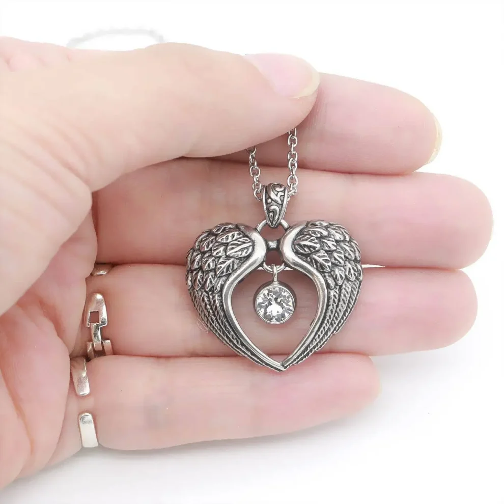 Heart Angel Wings Necklace – Wings of Light - Elegant Swarovski Crystal Pendant