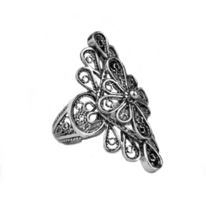 Filigree Art Lace Embroidery Woman Silver Statement Ring - Exquisite Craftsmanship and Timeless Elegance