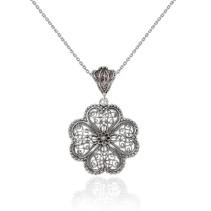Filigree Art Heart to Heart Design Women Silver Pendant Necklace - Elegant and Timeless Jewelry