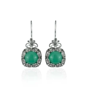 Handmade Filigree Art Green Agate Gemstone Women Silver Drop Earrings | 925 Sterling Silver