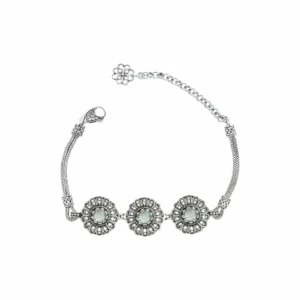 Filigree Art Prasiolite Gemstone Women Silver Link Bracelet - Handmade 925 Sterling Silver