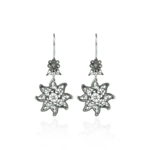 Filigree Art Star Figured Women Sterling Silver Dangle Drop Earrings - Elegant and Glamorous Accessories