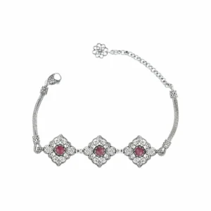 Filigree Art Rhodonite Gemstone Women Adjustable Silver Link Bracelet