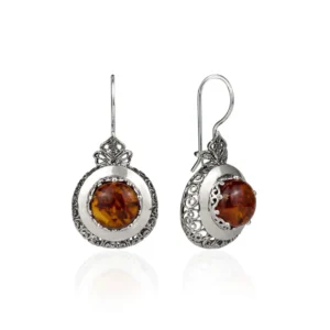 Sterling Silver Filigree Art Amber Stone Women Drop Earrings | Vintage Design, High-Quality Craftsmanship