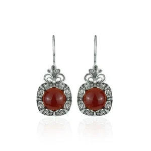 Elegant Filigree Art Carnelian Gemstone Silver Drop Earrings for Women