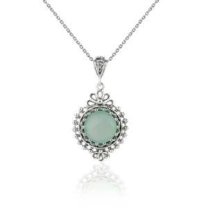 Filigree Art Aqua Chalcedony Gemstone Women Silver Boho Pendant Necklace | Buy Online