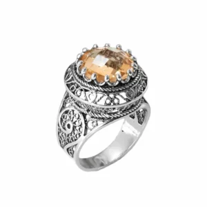 Filigree Art Citrine Gemstone Woman Silver Statement Ring