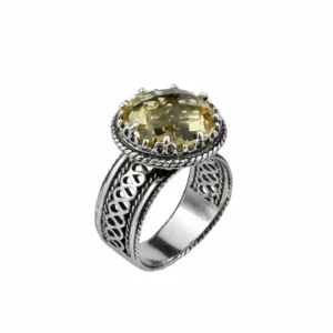 Filigree Art Citrine Gemstone Women's Silver Cocktail Ring | Handcrafted 925 Sterling Silver