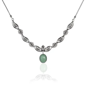 Elegant Filigree Art Aqua Chalcedony Gemstone Women's Silver Princess Necklace - Perfect Gift for All Occasions