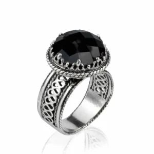 Filigree Art Black Onyx Gemstone Women Silver Cocktail Ring - Handcrafted Sterling Silver, Delicate Filigree Craftsmanship, Natural Black Onyx Center Stone, Elegant Design, Perfect Gift