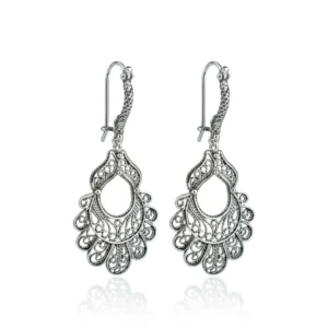 Sterling Silver Filigree Art Peacock Design Women Dangle Drop Earrings