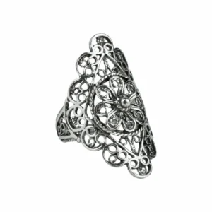 Sterling Silver Filigree Art Lace Detailed Women's Statement Ring