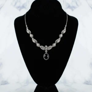 Elegant Filigree Art Black Onyx Gemstone Princess Necklace for Women - 925 Sterling Silver, Adjustable Length, Perfect Gift Idea