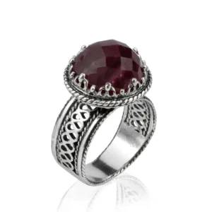Filigree Art Ruby Corundum Gemstone Women Silver Cocktail Ring