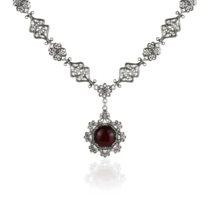 Elegant Filigree Art Carnelian Gemstone Women's Silver Choker Necklace - 17" with 2" Extension | Perfect Gift for Any Occasion