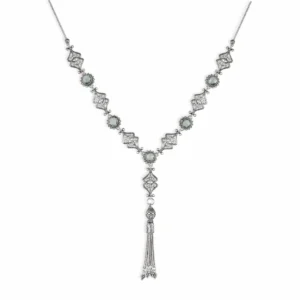Exquisite Filigree Art Silver Tassel Choker Necklace with Black Onyx, Citrine, and Prasiolite Gemstones | Elegant Women's Jewelry