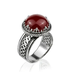 Filigree Art Carnelian Gemstone Women Silver Cocktail Ring - Elegant Handcrafted 925 Sterling Silver Jewelry