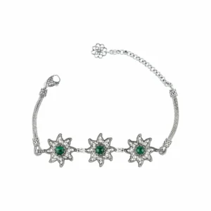 Filigree Art Malachite Gemstone Star Figured Women Silver Link Bracelet - Elegant and Unique Jewelry