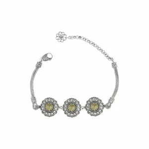 Filigree Art Citrine Gemstone Women Silver Link Bracelet - Elegant Sterling Silver Jewelry