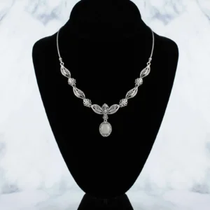Filigree Art Gray Moonstone Gemstone Women's Silver Princess Necklace - Elegant Jewelry for Any Occasion